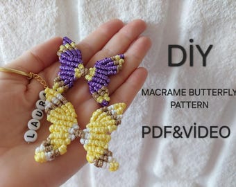 Fai da te, modello di farfalla in micro macramè, tutorial video + guida ai materiali in PDF