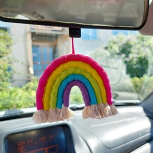 Rainbow Macrame Car Charm, Personalized Cute Car Accessories, Custom Rear Wiev Mirror Hangings, Gift For Him