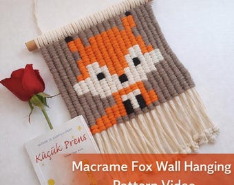 Modello di volpe in macramè per appendere alla parete / Tutorial video scaricabile in digitale / Decorazione fai da te per la cameretta dei bambini / Modello in macramè