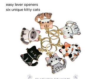 Marcadores de punto Cutie Cats: Accesorios para tejer y crochet - Juego de 6