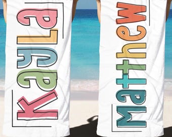 Beach Towel with Name Summer Birthday Gift for Family Beach Vacation Towel for Boys and Girls Beach Towel Swim Party Gift for Teens