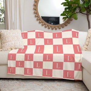 Checkered Board Monogram Initial Blanket Custom Throw Personalized Gift Dorm Room Blanket Warm Cozy Fleece Personalized Fleece Throw Blanket Etsy