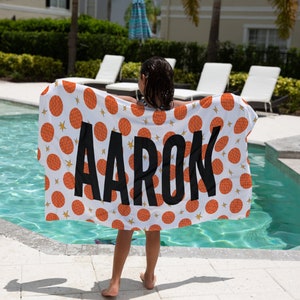 Basketball Beach Towel for Kids Personalized Towel with Name Summer Birthday Gift Idea Swim Towel Basketball Team Gift Basketball Lover