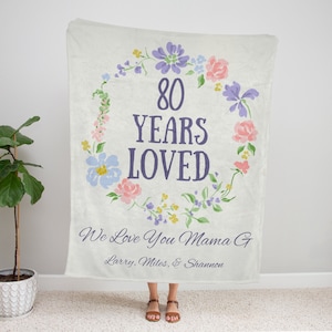 80th Birthday Gift Custom Blanket Milestone Birthday Present for Grandma Nana Mom Mimi Gigi Personalized Birthday Blanket Gift from Family