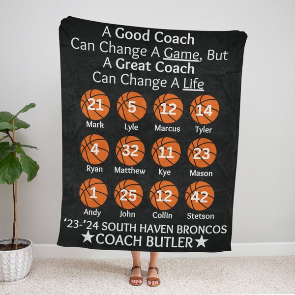 Basketball Coach Gift Thank You Gift Customized Sports Blanket End of Season Team Gift with Players Names A Good Coach Can Blanket