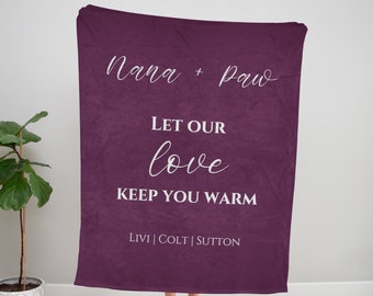 Grandparent Hug Blanket Throw from Grandkids Personalized with Names Grandma Grandpa Mimi Papa Gigi Granddaddy Gift Long Distance Family