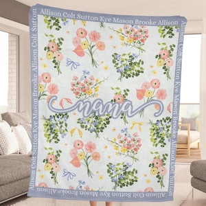 Grandma Blanket with Grandchildren Names Blanket Personalized Grandparent Christmas Gift for Mimi Nana Lolli Birthday Blanket Floral Print