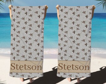 Mallard Duck Cotton Beach Towel Personalized with Name Swim Towel for Kids Pool Party Gift Idea Summer Birthday Present Boys Beach Towel