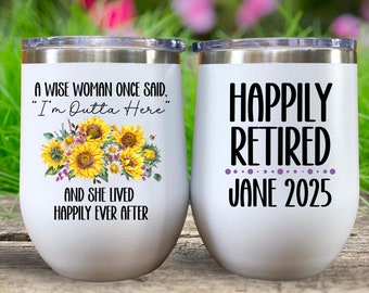 A Wise Woman Personalized Retirement Gift for Women Wine Tumbler with Name Beach Tumbler Stemless Custom Wine Glass Retiring Coworker Gift