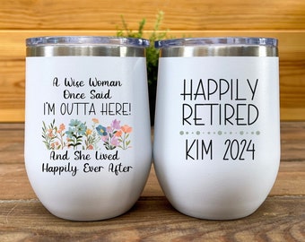 A Wise Woman Once Said Wine Tumbler Beach Retirement 2024 Gift for Women Retired Boss Coworker Wine Glass Succulent Stemless Wine Glass