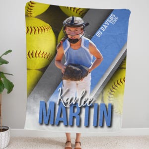 Custom Sports Blanket for Kids Photo Blanket Fleece Sherpa Sports Blanket with Name Softball Baseball Football Senior Gifts for 2026 Seniors