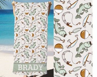 Beach Towel for Kids Personalized Swim Towel Pool Party Gift Summer Birthday Party Fisherman Gift Idea for Kids Custom Pool Towel with Name