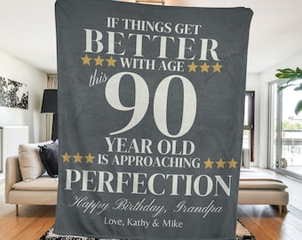 90th Birthday Blanket Aged to Perfection Grandparent Gift Milestone Birthday for Dad 80th 70th Birthday Gift for Men Happy Birthday Grandpa