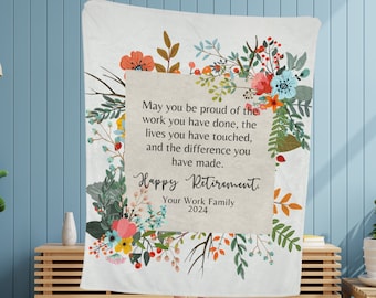 Retirement Gift Personalized Blanket Floral Print Retirement Ceremony Gift Coworker Boss Friend Gift Keepsake Quote Blanket Custom Name