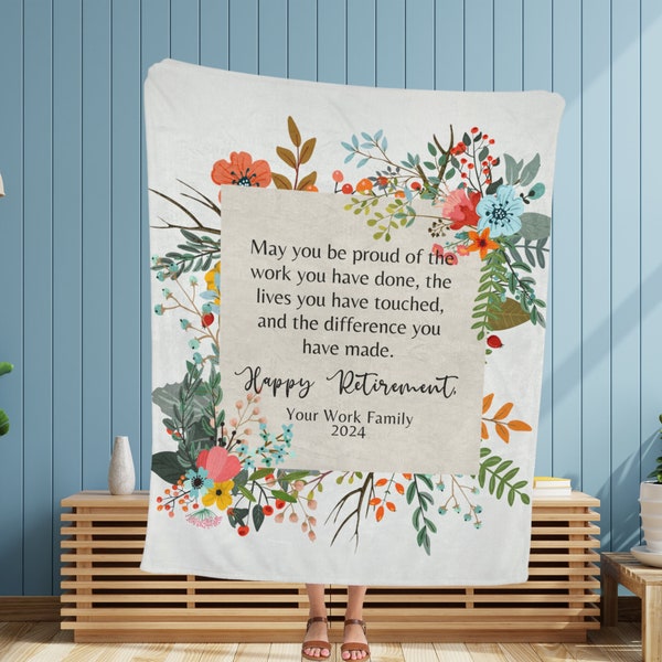 Retirement Gift Personalized Blanket Floral Print Retirement Ceremony Gift Coworker Boss Friend Gift Keepsake Quote Blanket Custom Name