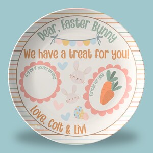 Personalized Plate with Name Easter Bunny Treat Plate for Kids Easter Basket Gift for Children Family Tradition Plate Retro Easter Bunny