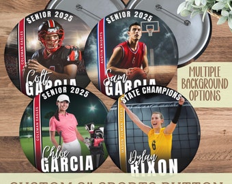 Custom Photo Pin Football Softball Senior Year Sports Photo Pin Spirit Button Team Sports Button with Name Senior Mom Button Pin Senior 2025