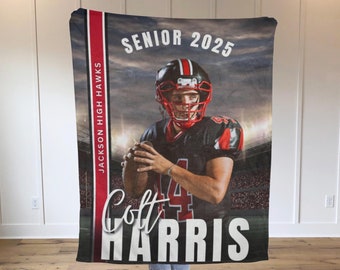 2025 Senior Sports Blanket Custom Photo Blanket Baseball Football Wrestling End of the Year Banquet Gift for Graduating Seniors Team Captain