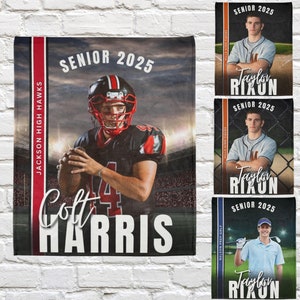 Senior 2025 Sports Blanket Custom Photo Blanket Personalized End of the Year Banquet Gift for Seniors Team Captain Track Football Baseball