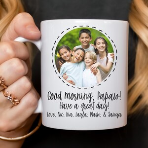 Morning Coffee Photo Mug for Grandpa Birthday Gift Picture of Kids Mug for Papaw Christmas Gift for Long Distance Family Photo Mug for Dad