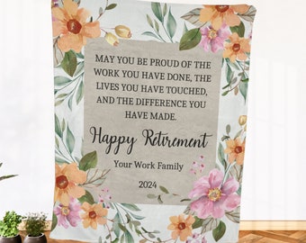 Retirement Gift Personalized Blanket Floral Print Retirement Ceremony Gift Coworker Boss Friend Gift Keepsake Quote Blanket Custom Name Gift
