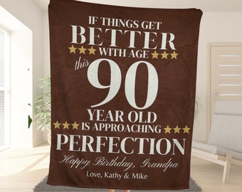 Dads Birthday Blanket Aged to Perfection Grandparent Gift Milestone Birthday 90th 80th 70th Birthday Gift for Men Happy Birthday Grandpa