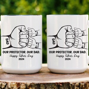 Father&#39;s Day Mug with Kids Names Custom Dad Mug Fist Bump Mug New Dad Mug First Father&#39;s Day Gift Idea Personalized Dad Gift Twin Dad Gift