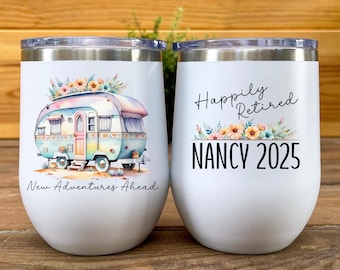 Camping Tumbler for Retirement Gift for Women New Adventures Ahead Happily Retired Gift for Retiring Coworker Retirement Party Gift Ideas