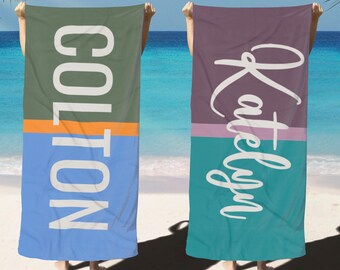 Personalized Beach Towel with Name Color Block Trend Towel for Pool Party Gift for Summer Birthday Custom Beach Towel Family Vacation