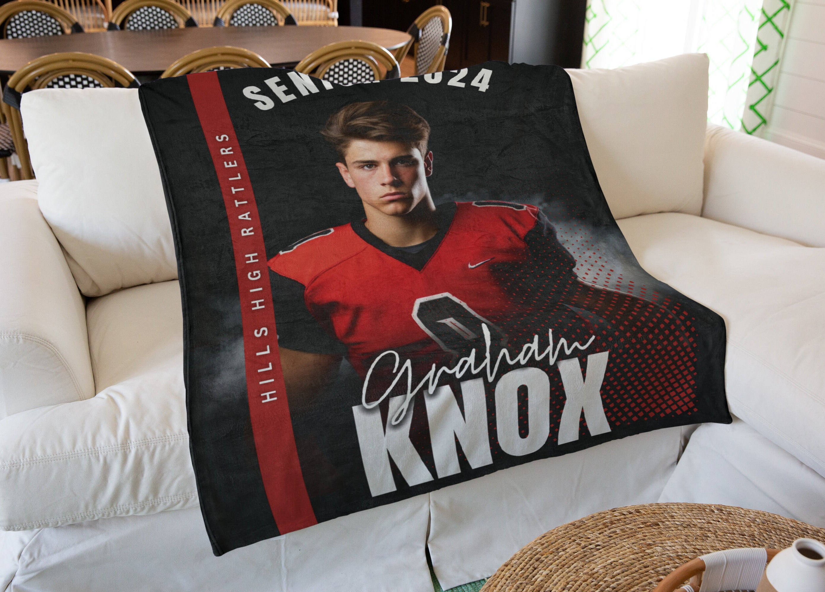 Senior Sports Blanket | Blanket With a Photo | Baseball, Football, Wrestling | End of Year Banquet Gift