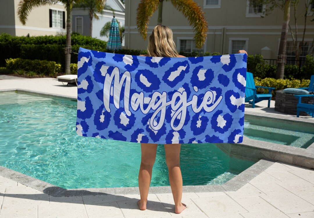 Personalized Leopard Print Beach Towel Custom Swim Towel With Name Gift