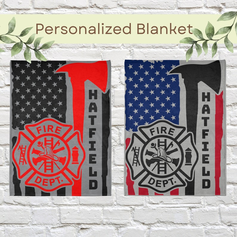 Fireman Throw Fireman Blanket Fire Academy Graduation Gift Idea Personalized US Flag ...