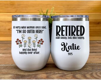 Personalized Tumbler for Retirement Gift for Women Wine Tumbler for Retiring Coworker Gift for Retiring Boss Stemless Wine Cup with Lid