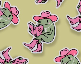 Cowgirl Reading Frog Sticker | Booktok, Kindle sticker, Bookish, Book lover gift