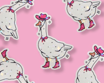 Cowgirl Goose Holographic Sticker | Cute Funny Silly Cowgirl Goose for Laptop, Phone case, Notebook, Kindle