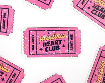 Anxious Heart Club Holographic Sticker | Pink Mental Health Anxiety Sticker for Laptop, Phone case, Notebook