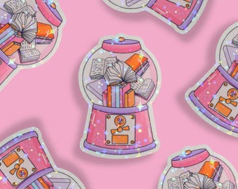 Bookish Gumball Sticker | Cute Pink Holographic Booktok, Kindle sticker, Bookish, Book lover gift