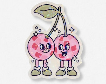 Retro Disco Cherries Sticker | Cute Retro Sparkly Sticker for Laptop, Phone case, Notebook