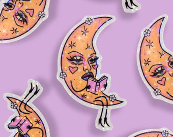 Celestial Reading Moon Sticker | Booktok, Kindle sticker, Bookish, Book lover gift