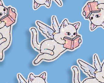 Angel Reading Cat Sticker | Booktok, Kindle sticker, Bookish, Book lover gift