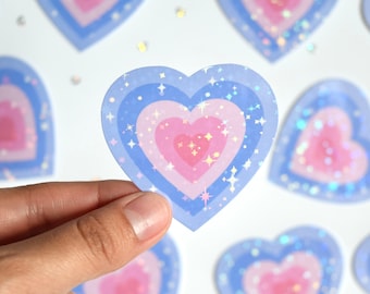Y2k Aesthetic Heart Holographic Sticker | Cute Purple Pink Heart Sticker for Laptop, Phone case, Notebook