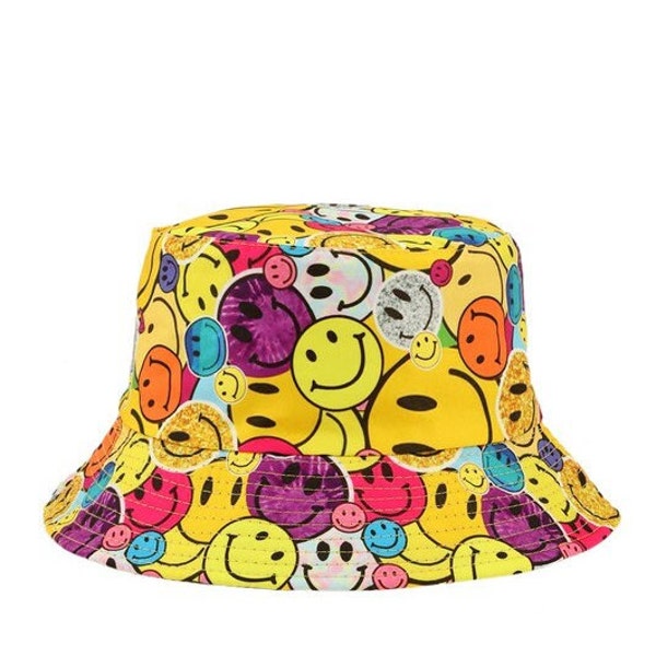 Bucket Hat With a Happy Face Etsy