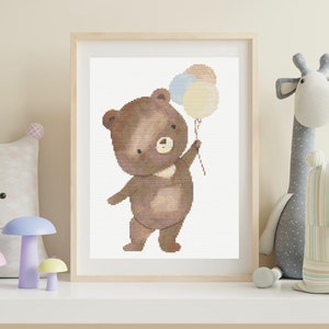 Teddy Bear and Balloons Baby Boy Cross Stitch Design