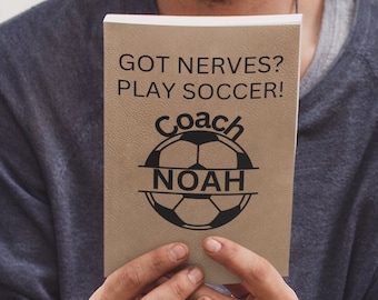 Personalized Vegan Leather Soccer Journal, Custom Notebook