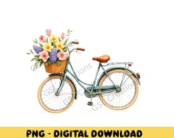 Vintage Bicycle PNG Clipart, Floral Bike Illustration