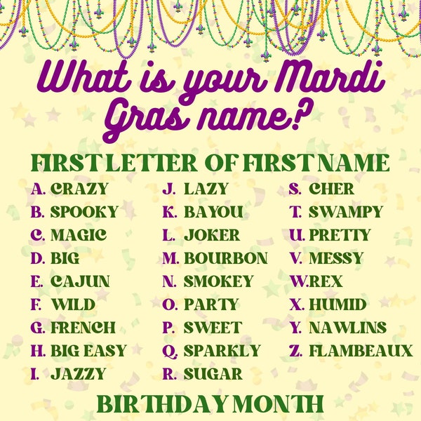 What is your Mardi Gras name + name tags