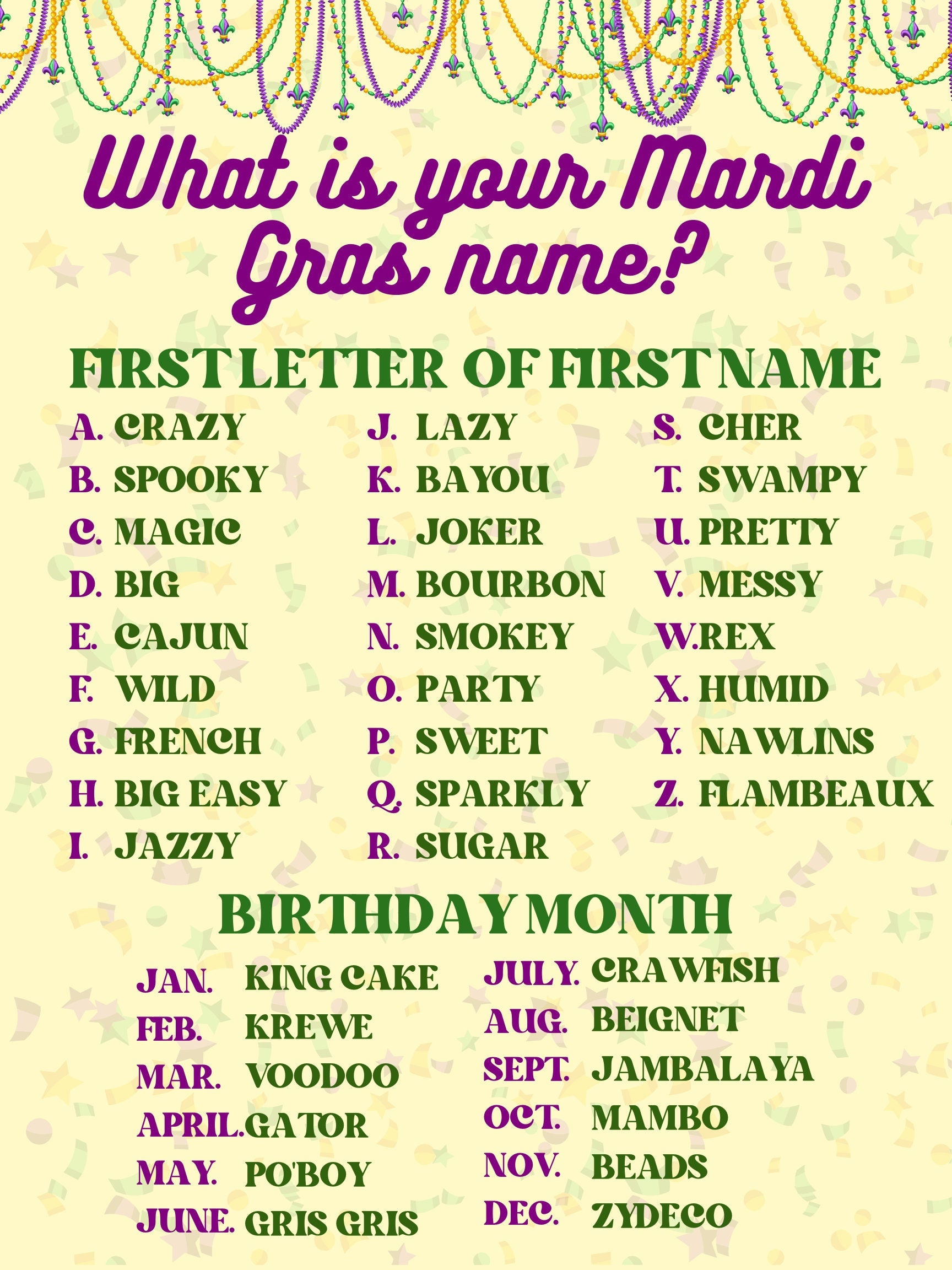 mardi gras name card