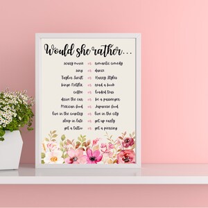 Would She Rather game for Bridal showers!