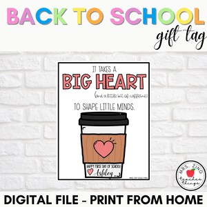 Etichetta regalo stampabile per il ritorno a scuola / Etichetta regalo caffè / Etichetta regalo GRANDI cuori per insegnanti