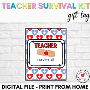 Printable Back to School Gift Tag | Teacher Survival Kit Gift Tag for Teachers